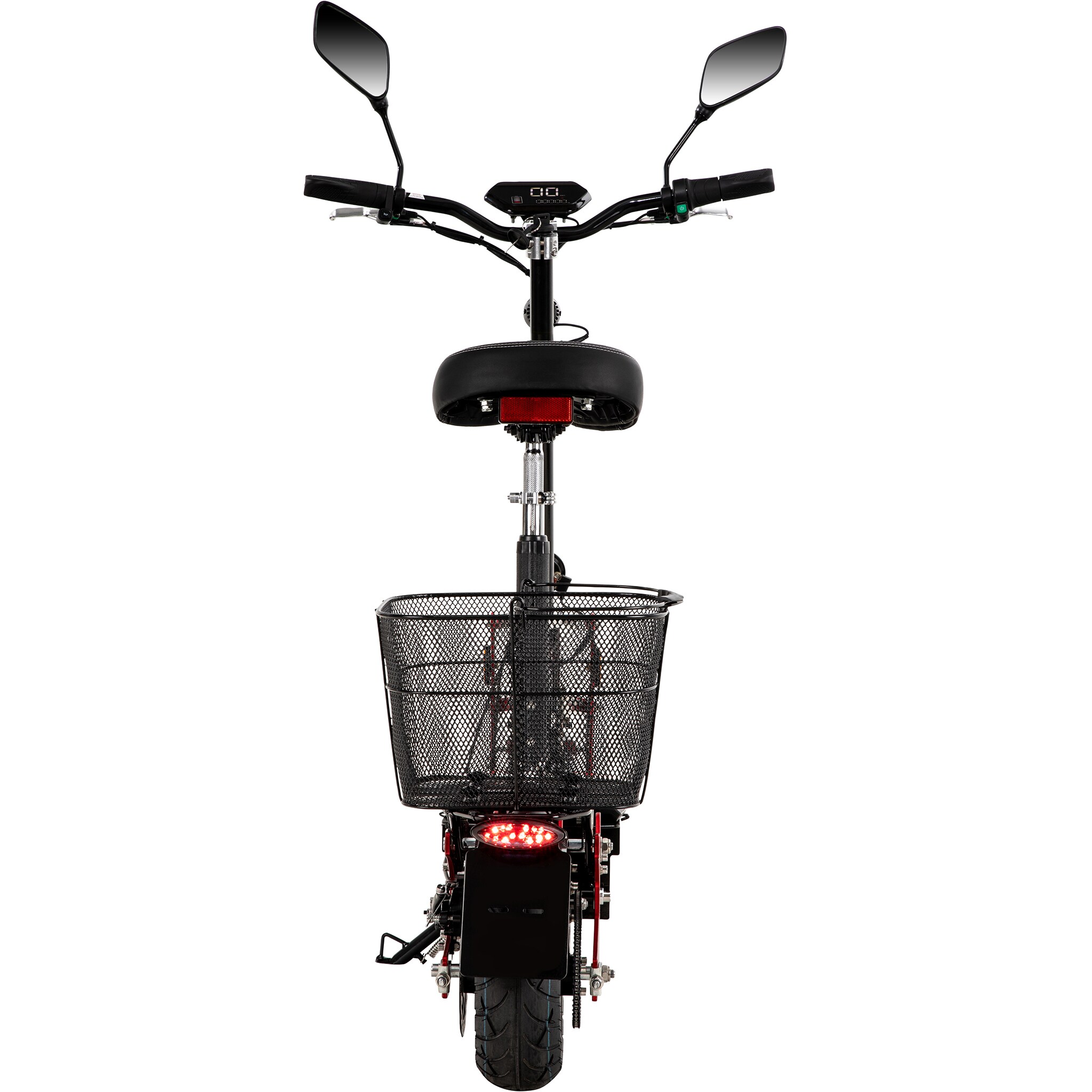 eFlux Street 40, E-Scooter mit Straßenzulassung, 35 km/h, 800 Watt, mit Sitz, Gepäck-Korb, klappbar (Schwarz)