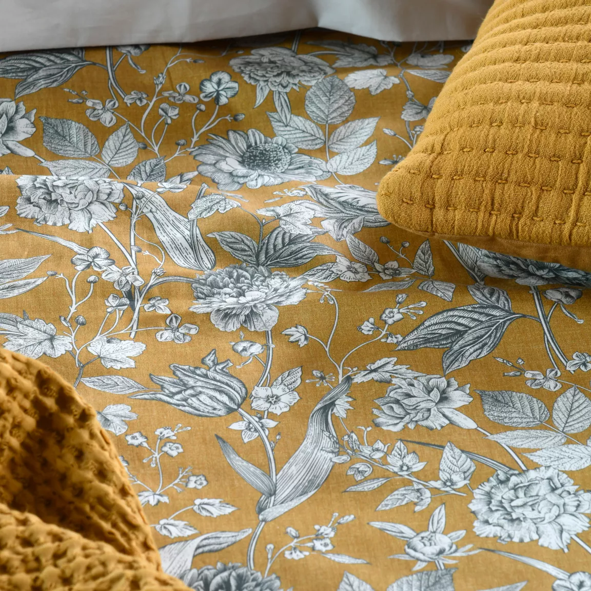 Housse de couette percale de coton (260 x 240 cm) Jacinthe Jaune moutarde