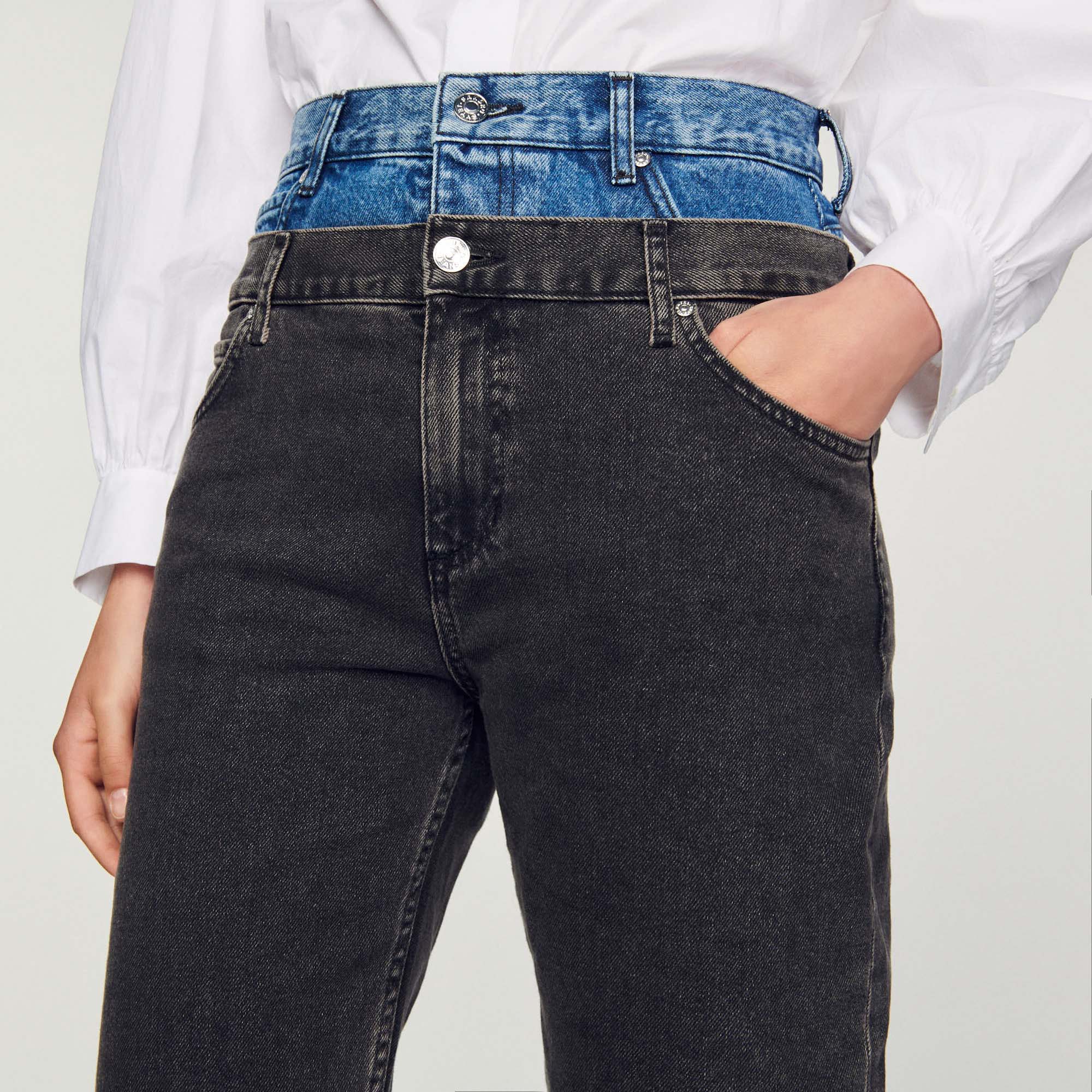 Jean á double ceinture bicolore