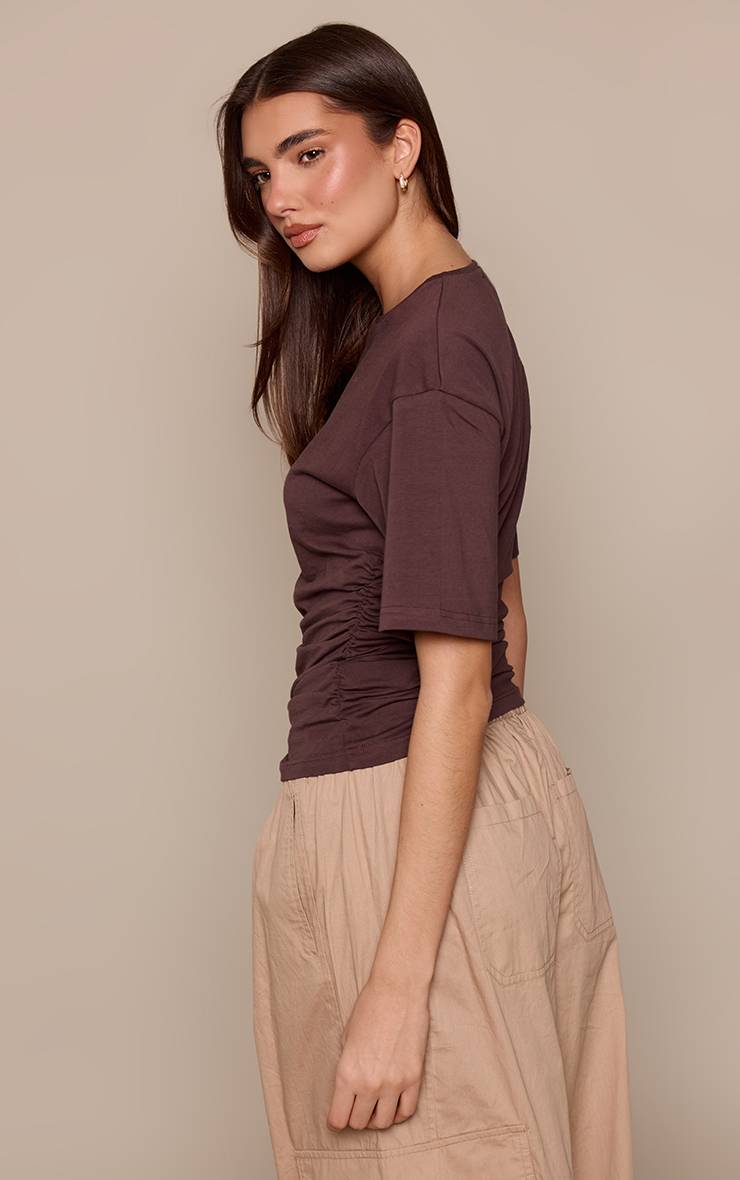 Chocolat T-shirt En Coton À Détail Froncé