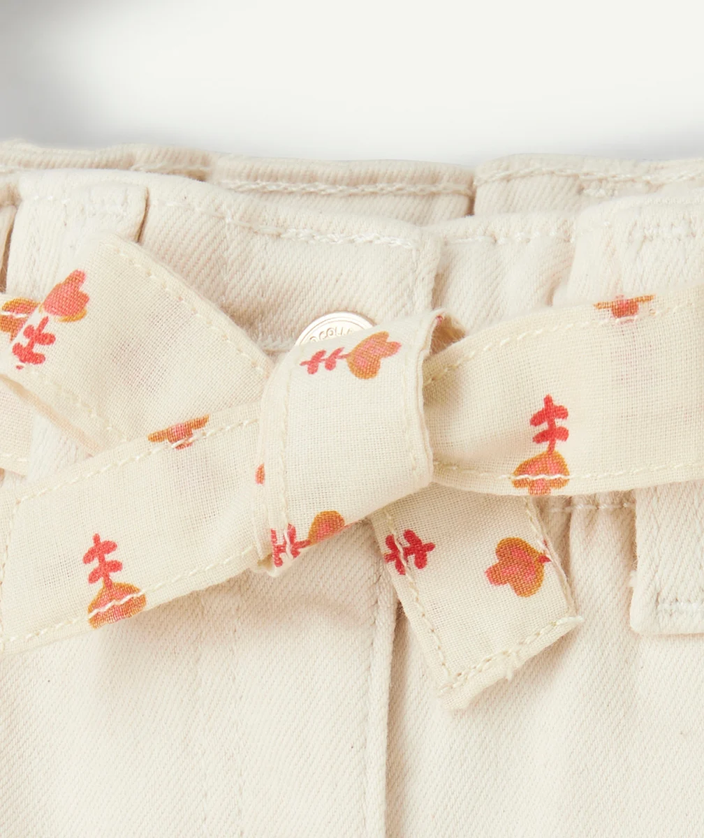 pantalon wide leg bébé fille en fibres recyclées sans teinture avec ceinture