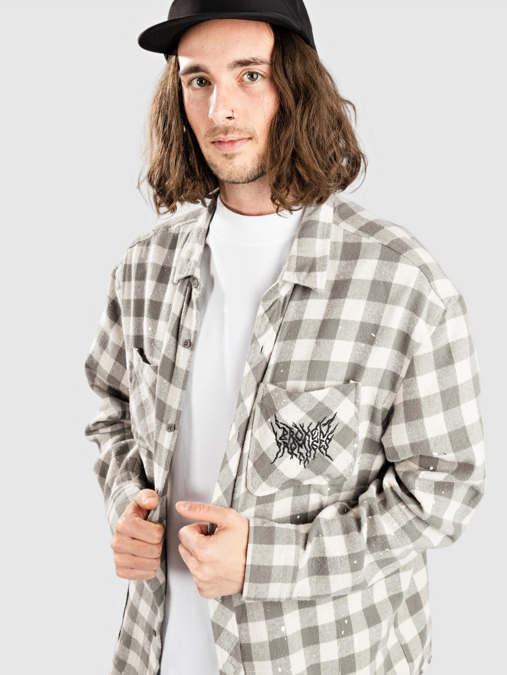Broken Promises Corn Snake Spatter Distressed Flannel Shirt grey