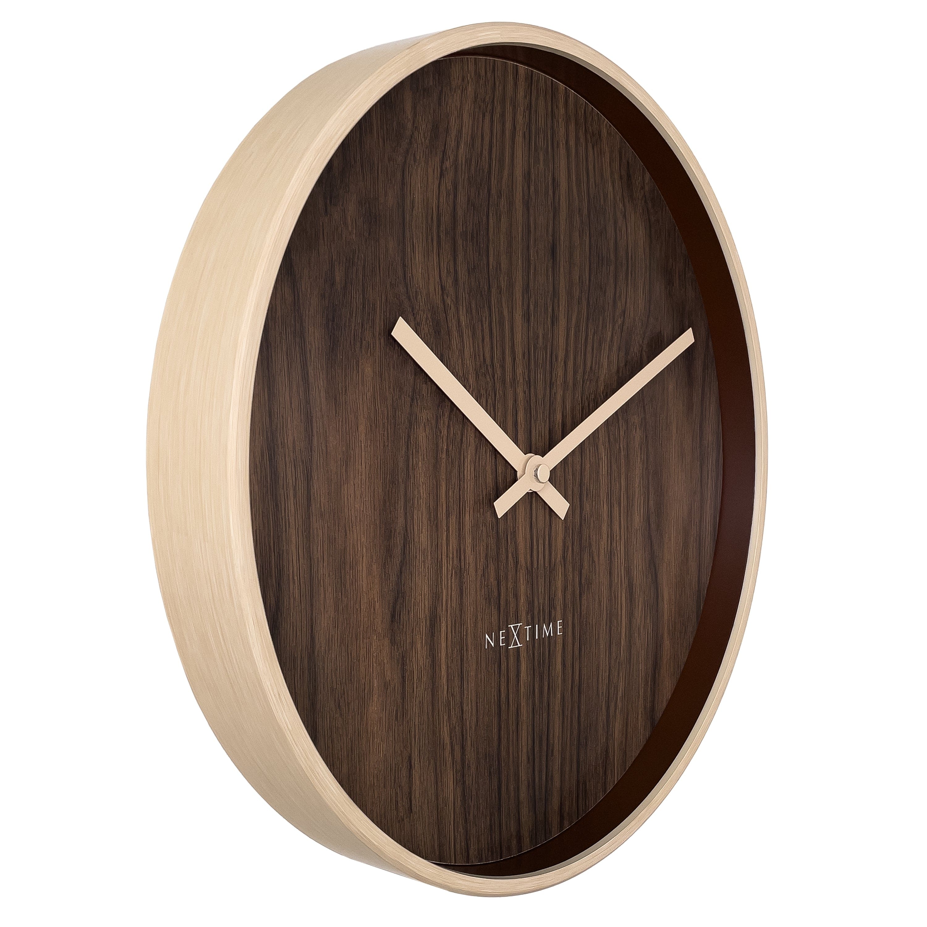 NeXtime - Wandklok 30cm - Stille - Lichtbruin|Darkbruin - Plastic -