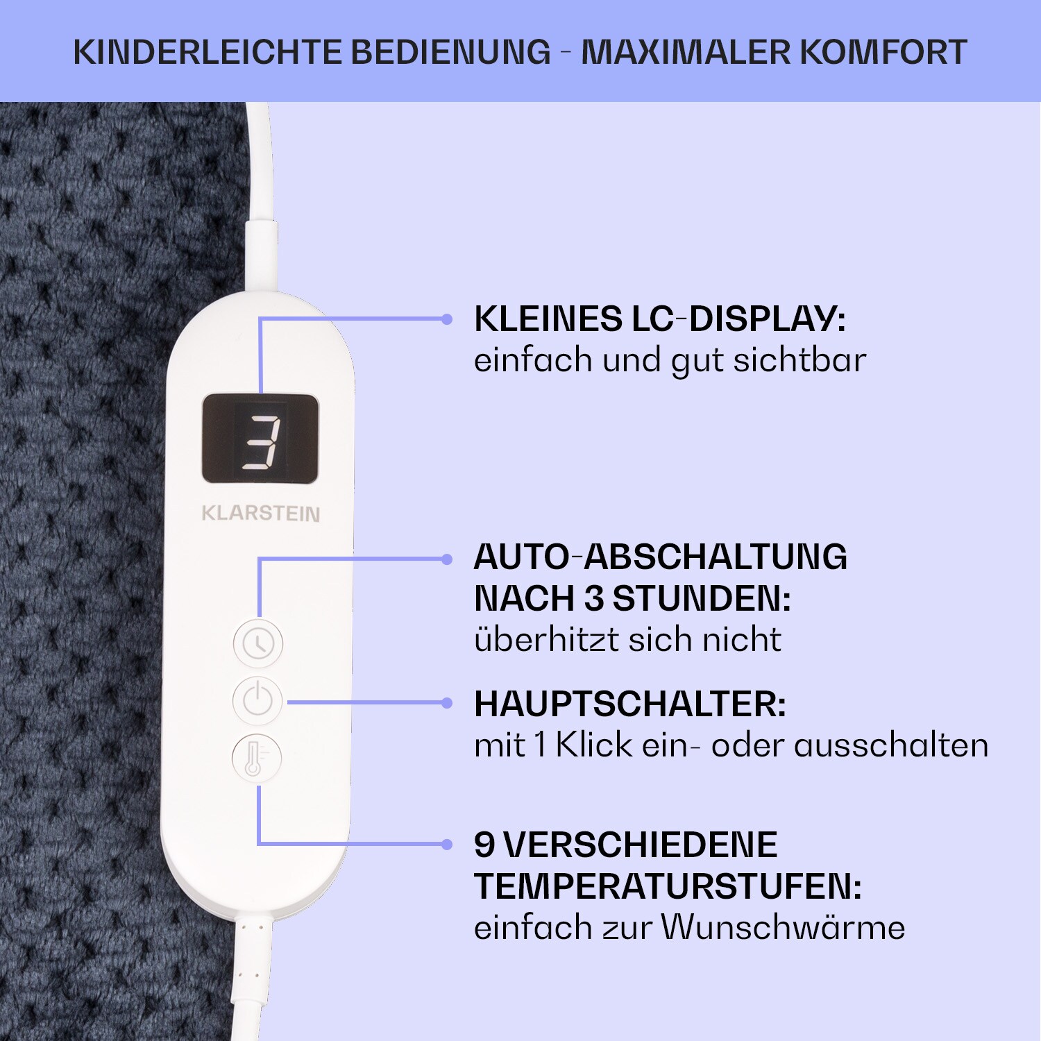 Dr. Watson Deluxe XL Heizdecke 160 W 9 Temperaturstufen 180 x 130 cm Anthrazit XL