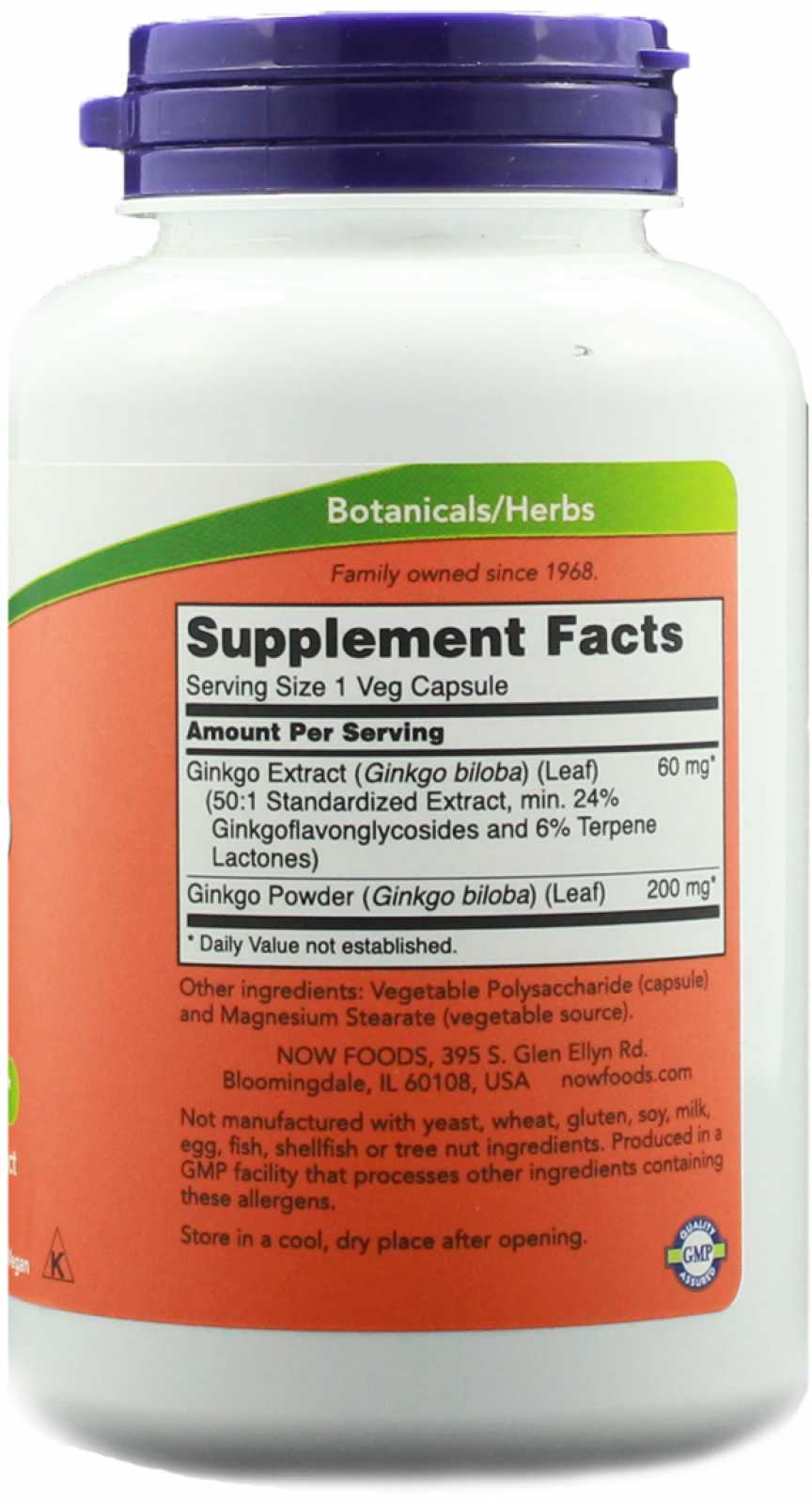 NOW Foods Ginkgo Biloba 60 mg 60 cápsulas