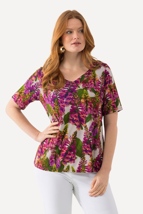 Slinkyshirt, Lupinen, A-Linie, Herzausschnitt, Halbarm