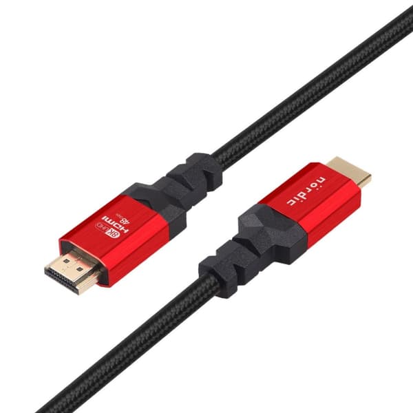 NÖRDIC CERTIFIED CABLES 2M HDMI 2.1 Ultra High Speed 8K 60Hz 4K 120Hz 48Gbps Dynamic HDR Earc Game Mode VRR Dolby Atmos Nylon Flettet Forgylt
