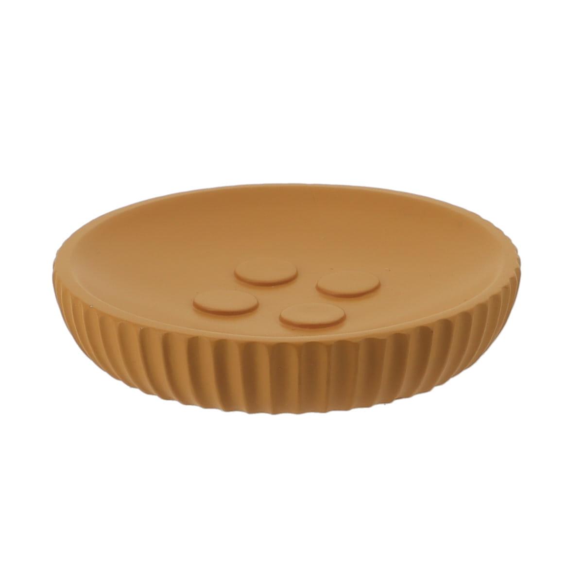 PORTE SAVON POLYRESINE ROND STRIEE MOUTARDE