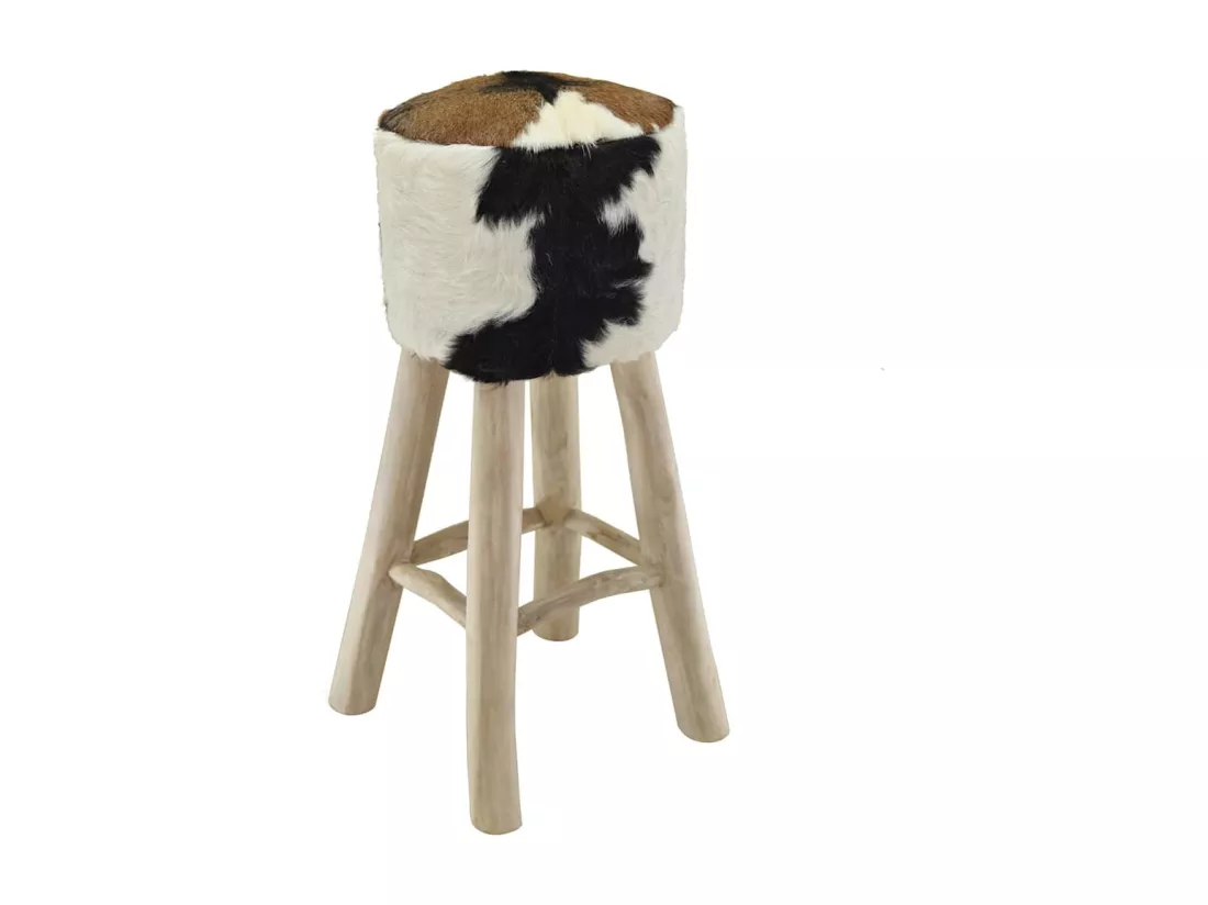 Tabouret de bar Cuir véritable et bois de teck solide