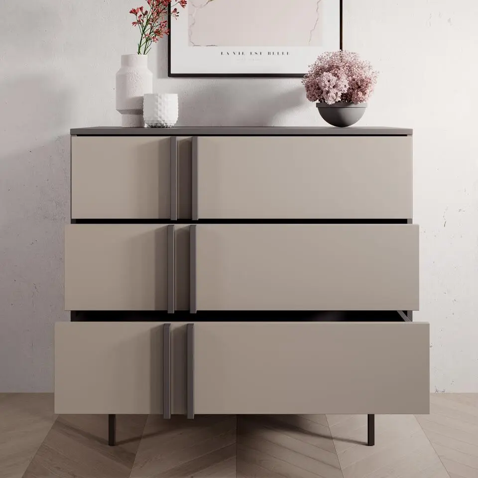 Meubella - Antigo - Ladekast met 3 lades - Beige/Antraciet - 93x43x87 cm