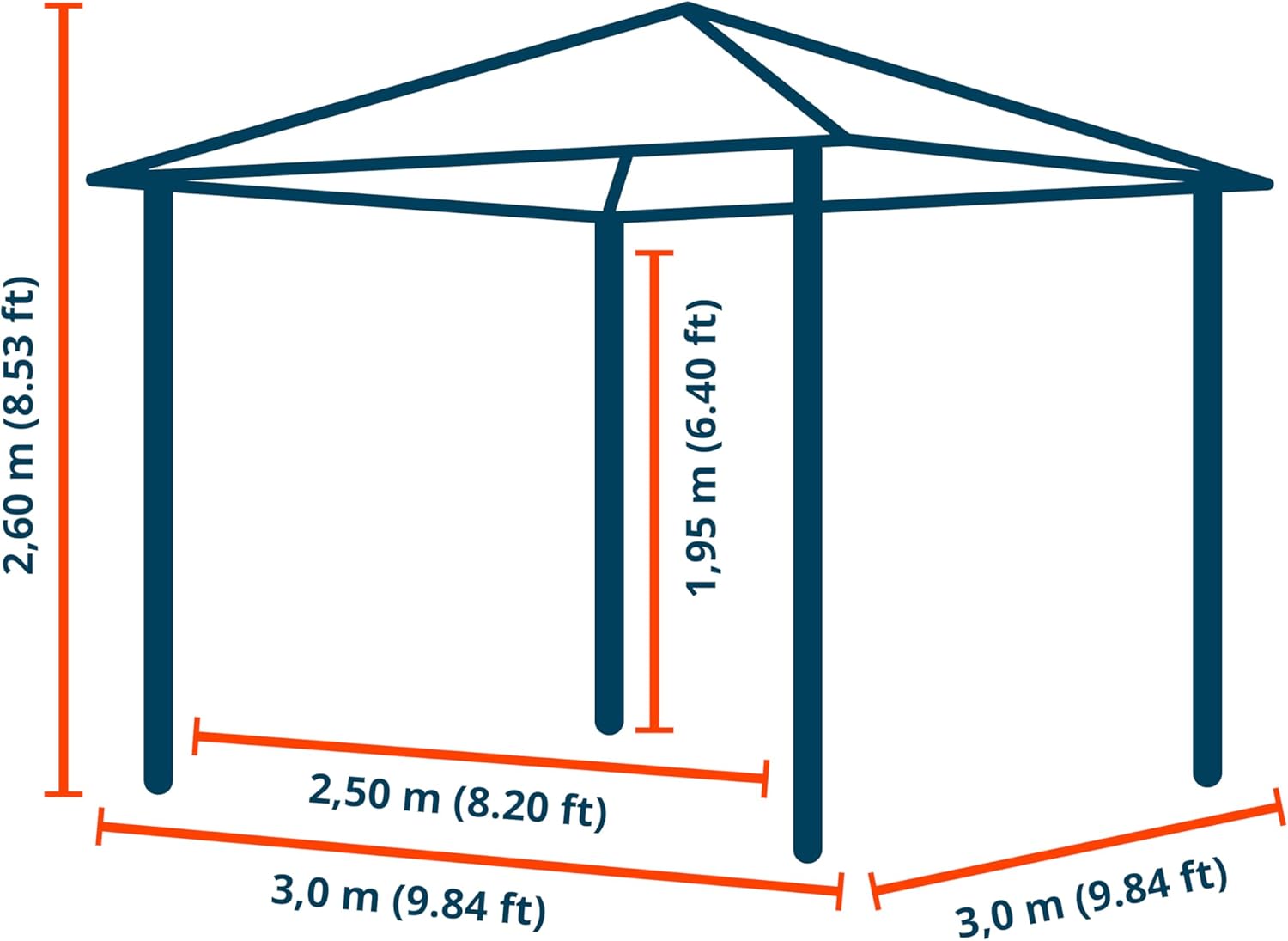 TOOLPORT Gartenpavillon 3x3 m Polycarbonat Dach ca. 6 mm - Hardtop Pavillon mit 4 Seitenteilen und Moskitonetzen in crème