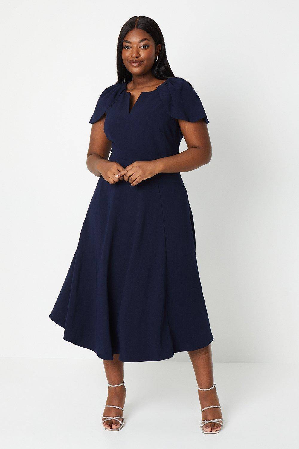 Coast Robe Midi Grande Taille à Col V et Manches Courtes en Ponte