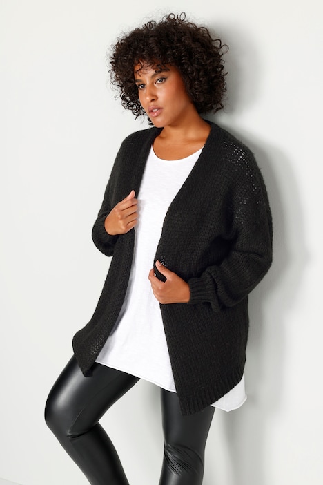 Strickjacke, oversized, offene Form, V-Ausschnitt, Langarm