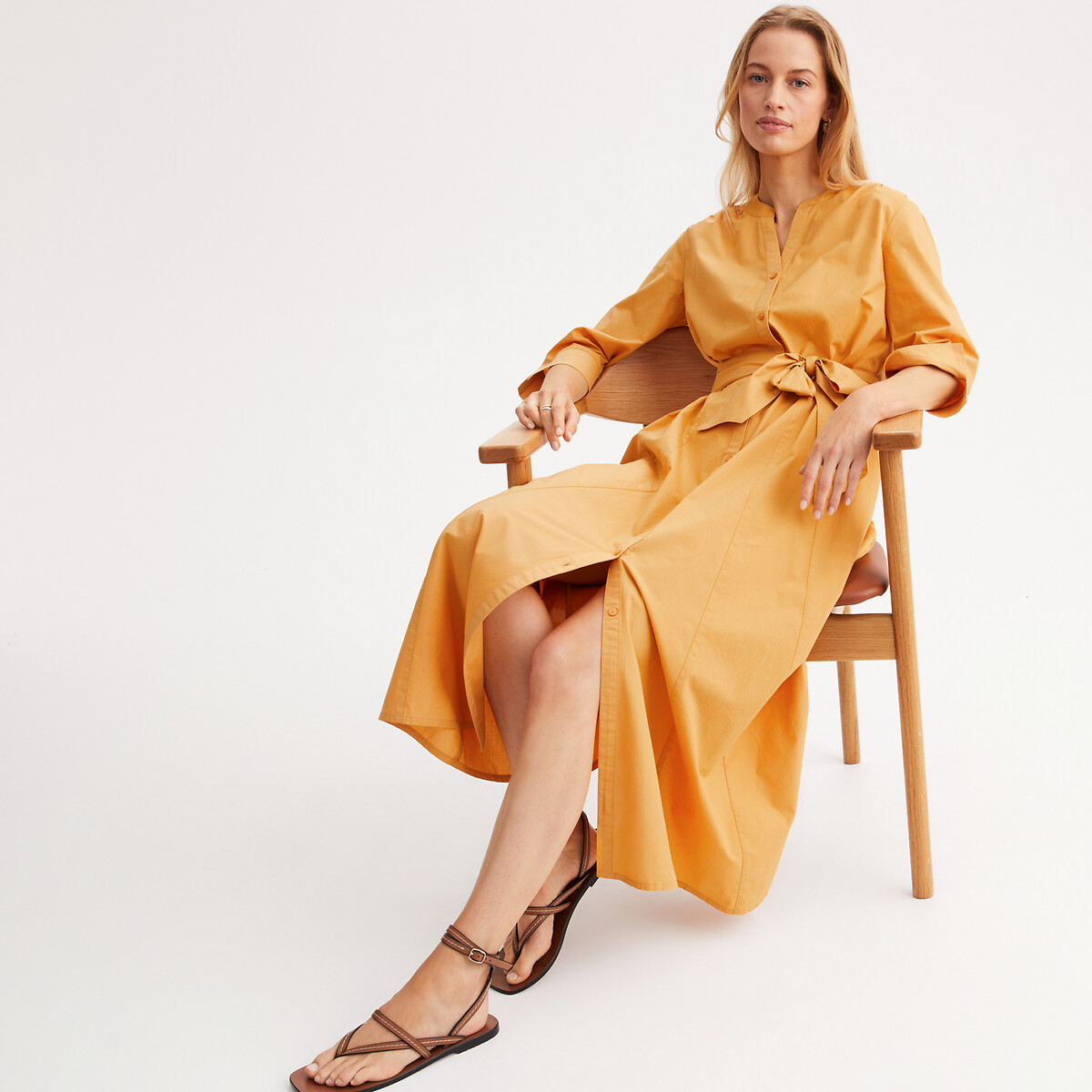 ANNE WEYBURN<br>Vestido longo de algodão com saia rodada