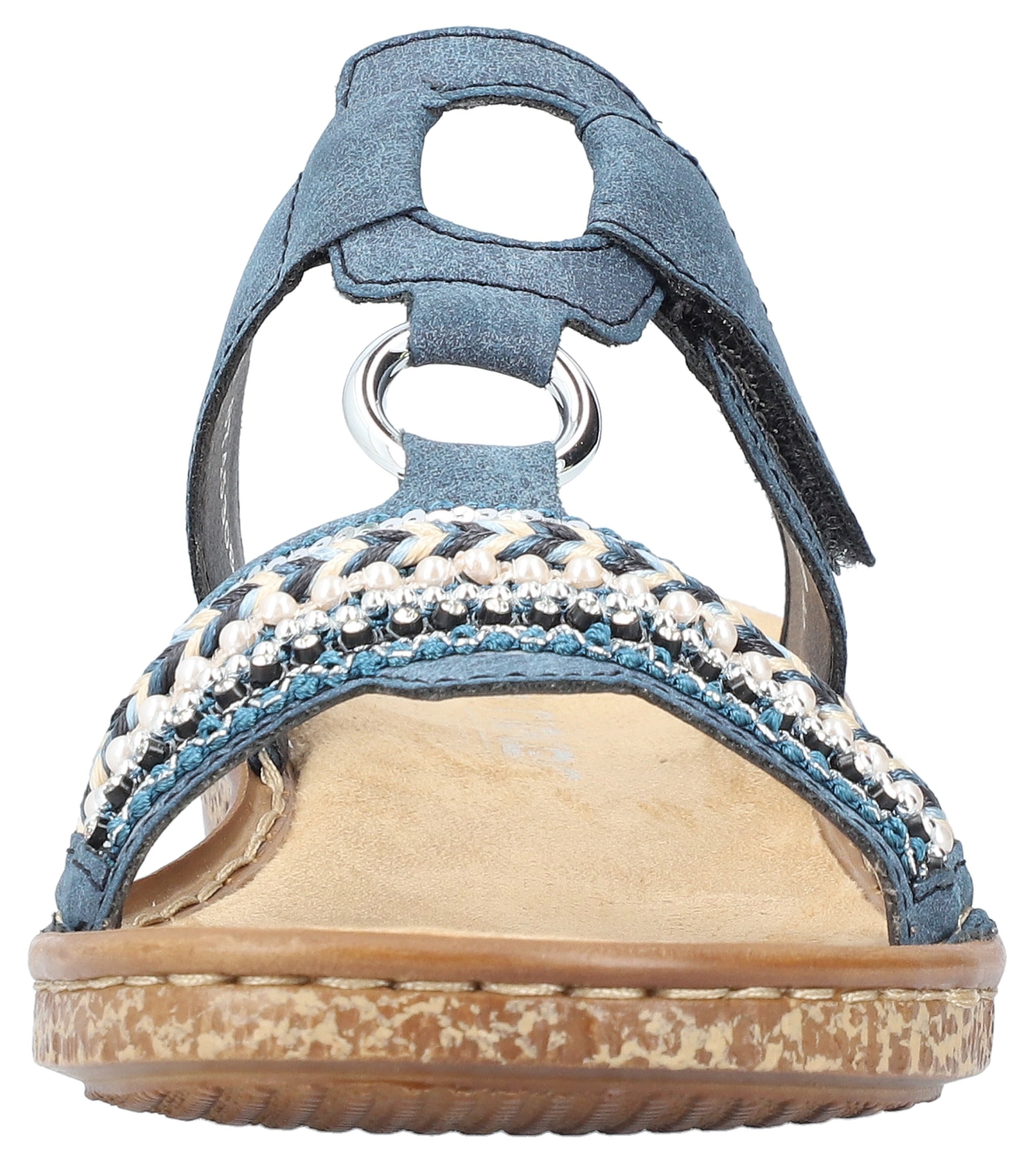 Rieker Pantolette  , Keilabsatz, Sommerschuh, Schlappen mit Pailetten- und Perlenbesatz