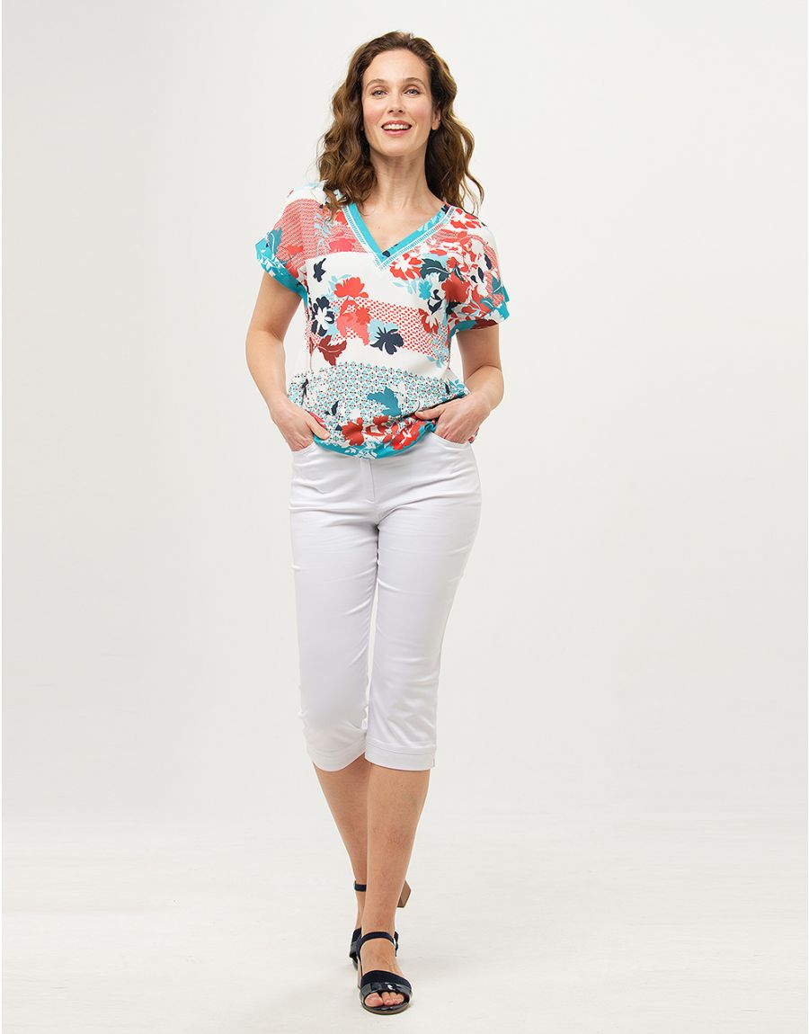 Blouse col V fleurie