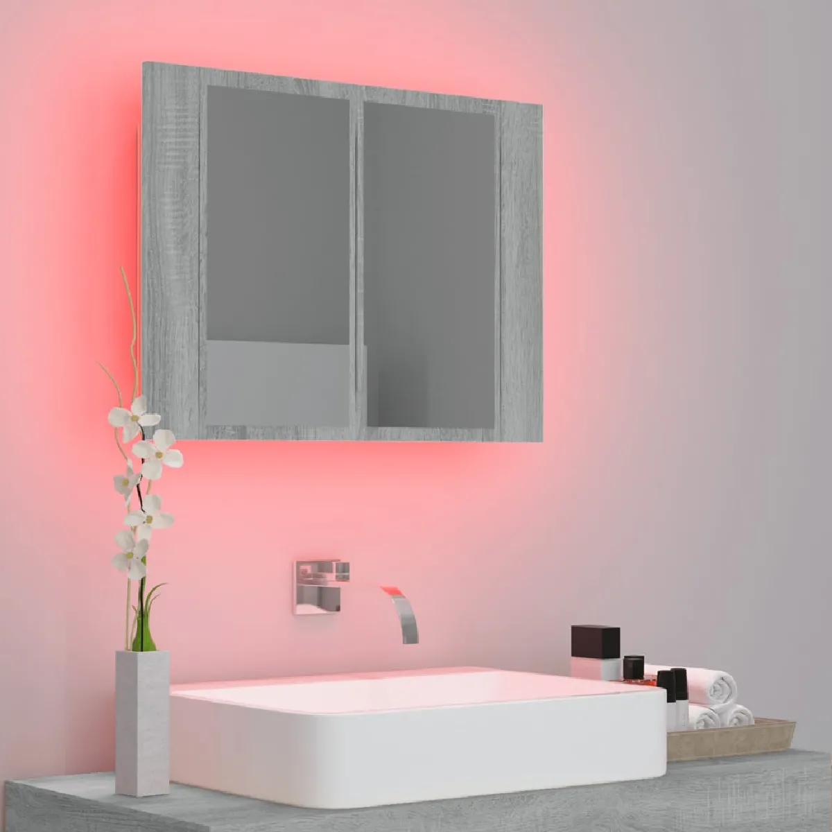 VIDAXL Armoire à miroir LED - Sonoma gris