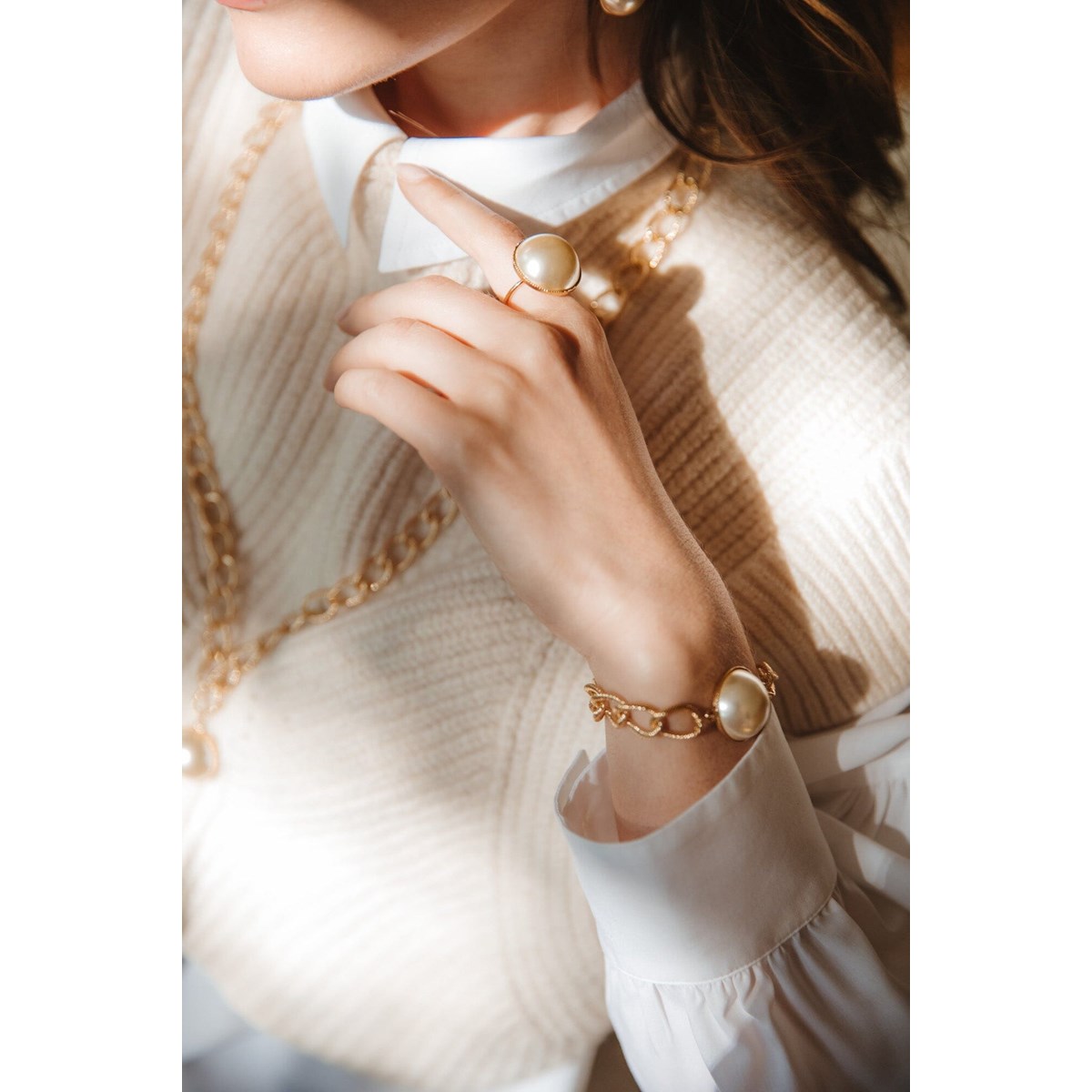 maxi bague perle doré à l'or fin - NÉLYA