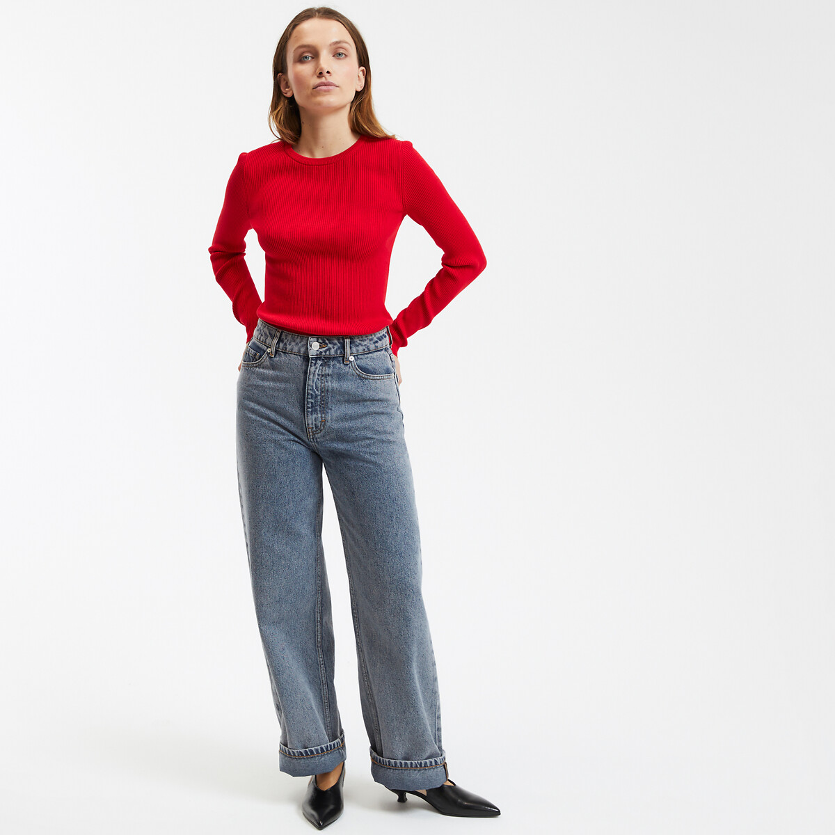 COLEÇÃO LA REDOUTE<br>Suéter em malha fina com gola redonda