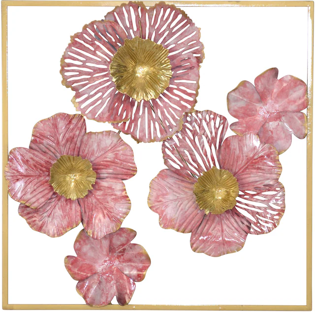 HOFMANN LIVING AND MORE Wanddekoobjekt »Wanddekoration« rosa Blüten in goldfarbenen Rahmen