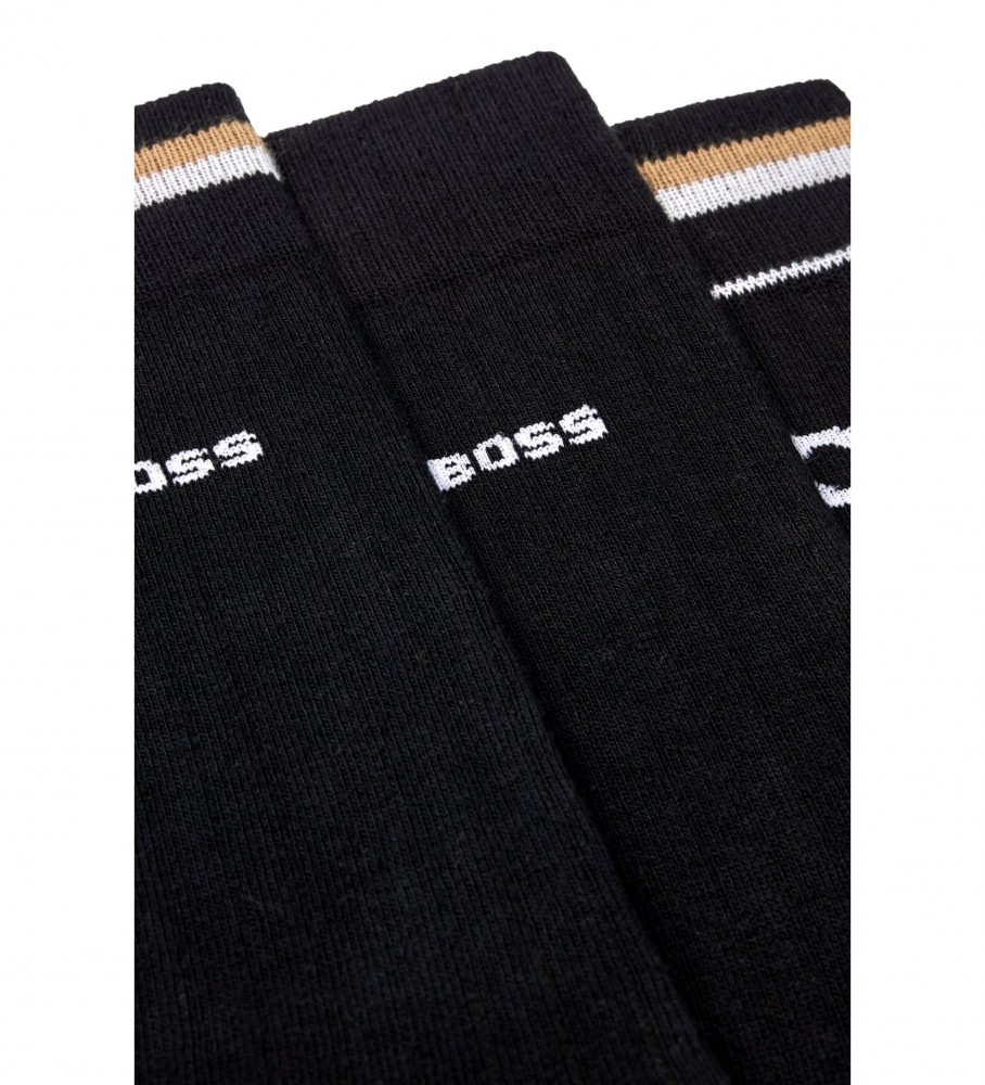 Pacote com 3 pares de meias icônicas BOSS, pretas.