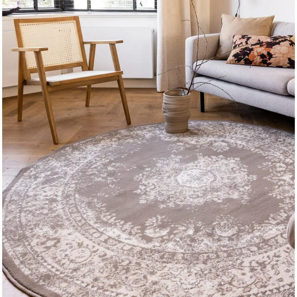 Interieur05 rond vloerkleed Keshan taupe/bruin - 160 x 160 cm