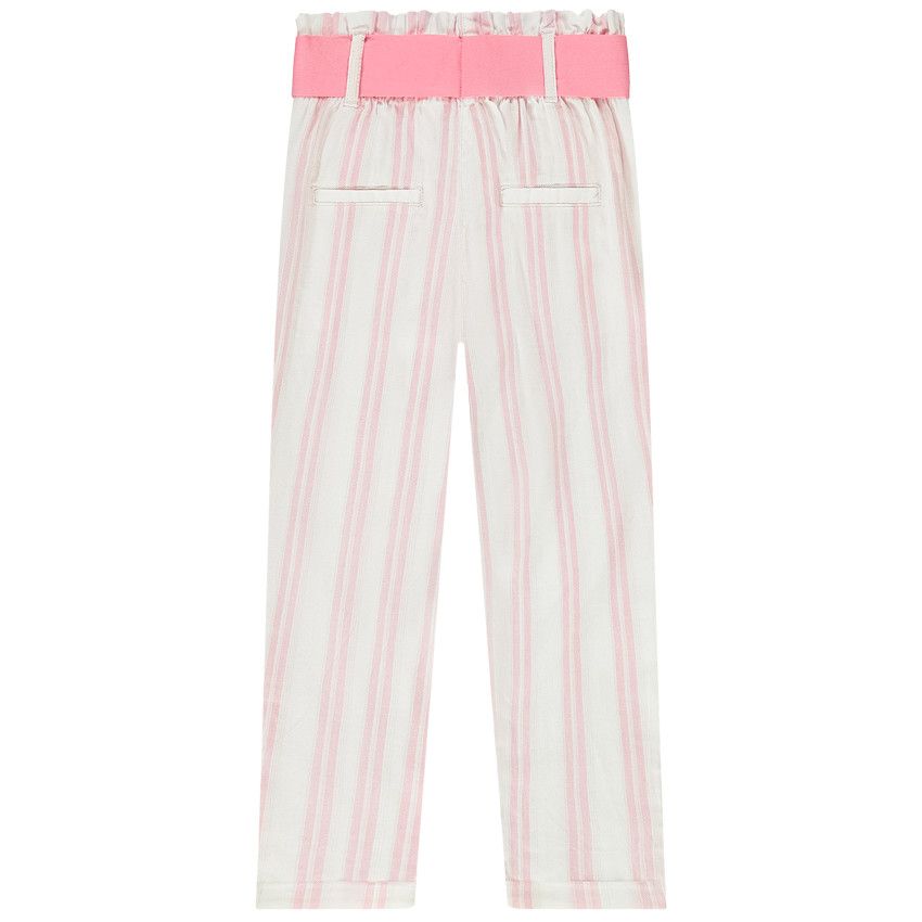 Pantalon fluide en toile à rayures avec ceinture pour fille - Multicolore
