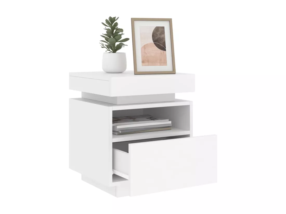 Armoire de chevet avec lumières LED blanc 40x39x48,5 cm