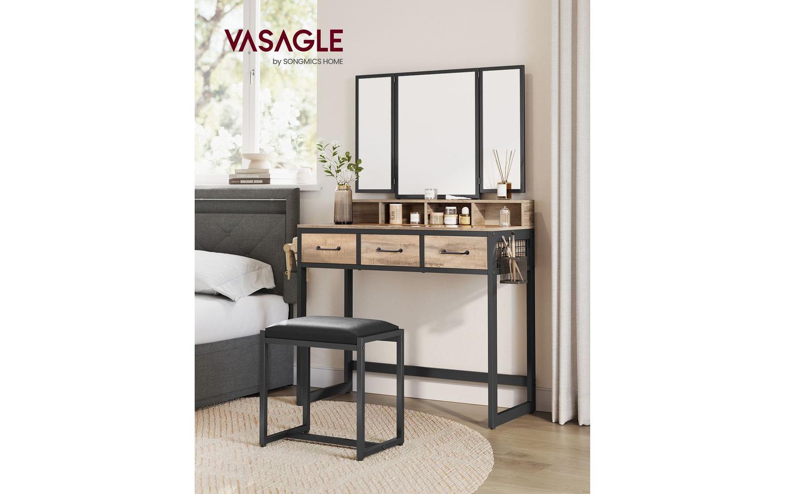 Schminktisch mit Hocker und Spiegel Vintage braun/Schwarz<br>Kosmetiktisch