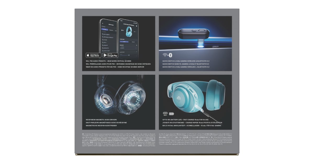 SteelSeriesArctis Nova 3P Wireless over-ear gaming headset  (Lichtblauw, 2.4 GHz / Bluetooth 5.3, Pc, PlayStation 5, PlayStation 4, Switch)