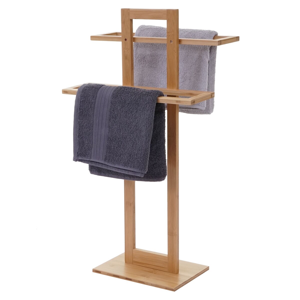 Handtuchhalter MCW-B74, Badezimmer Handtuchständer Handtuchtrockner freistehend, Bambus 80x42x27cm