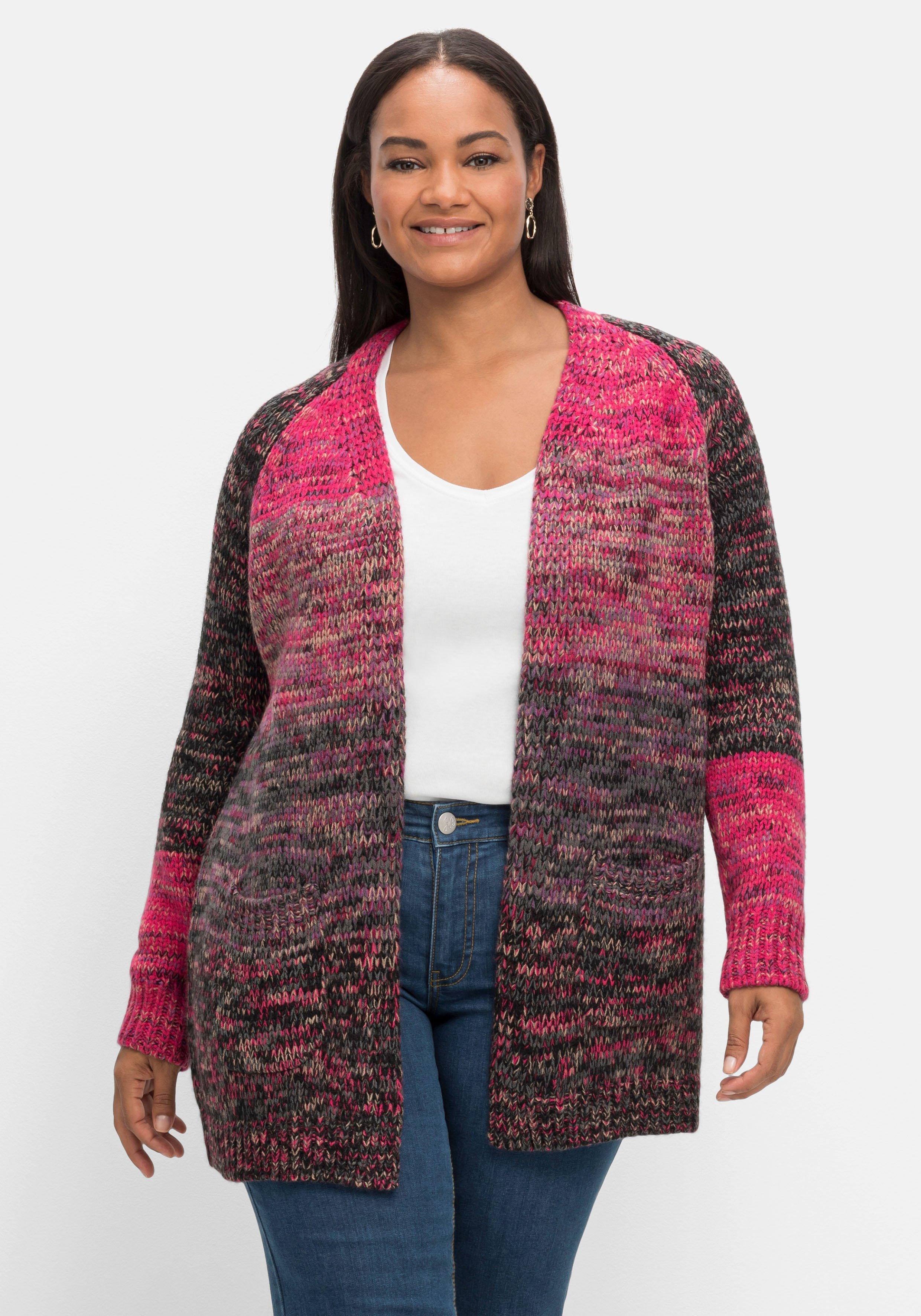 Longstrickjacke in Multicolour und offener Form