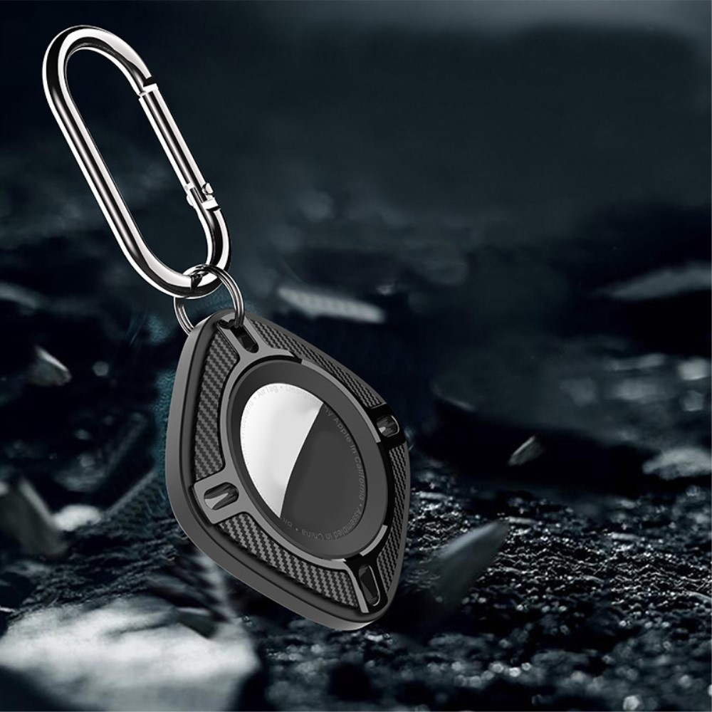 Apple AirTag Hybrid Hülle Schlüsselanhänger Carbon Fiber Look mit Karabinerhaken - Blau