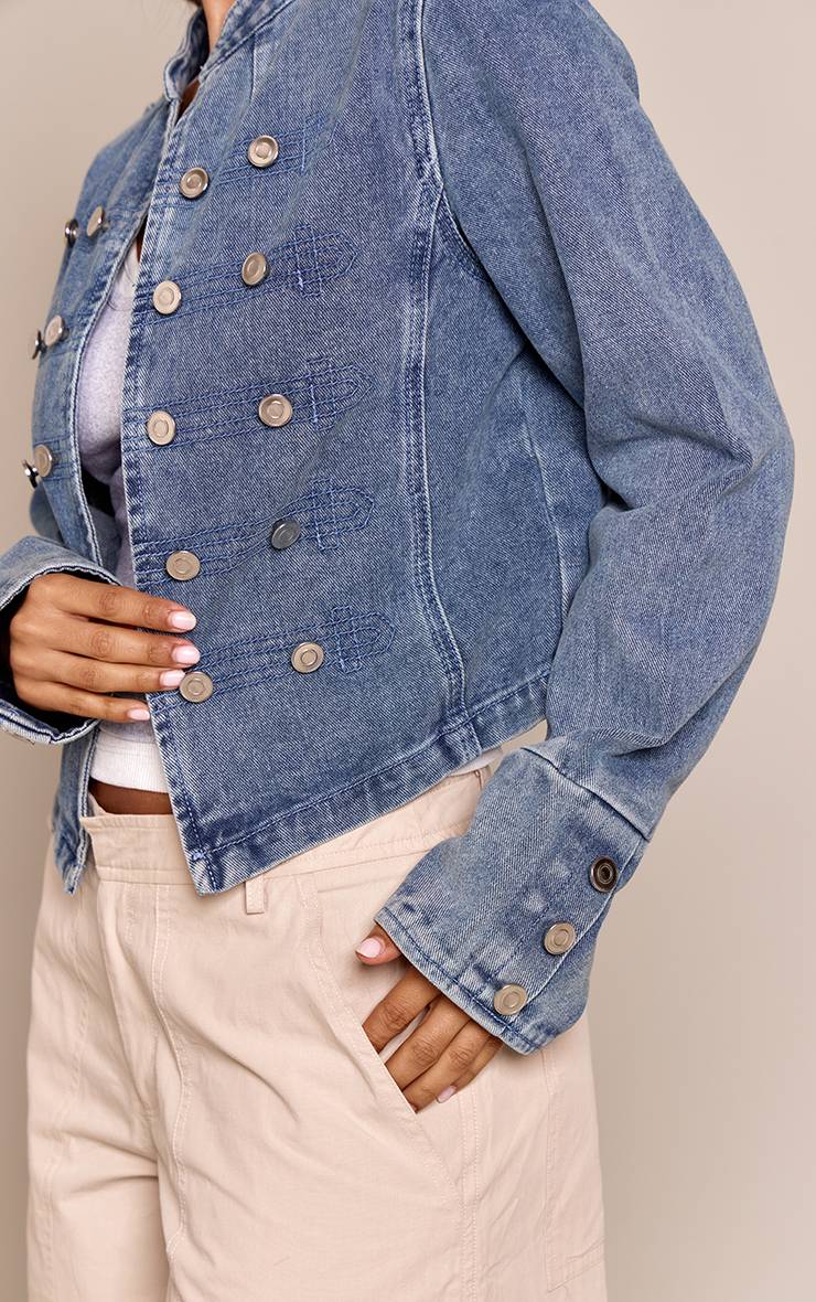 Bleu Moyen Veste Militaire En Denim Petite