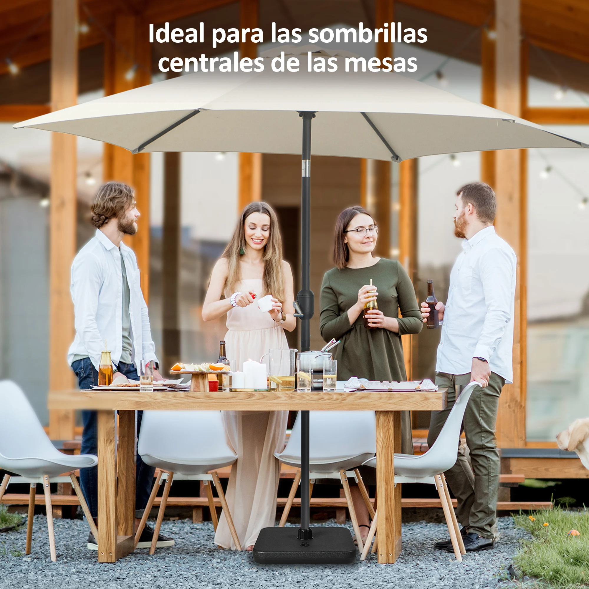 Base para guarda-sol de jardim Outsunny, suporte quadrado, peso 1 kg, haste de até Ø32-38 mm, capacidade para 12 kg de areia e 9 L de água, 38 x 38 x 12 cm, preta