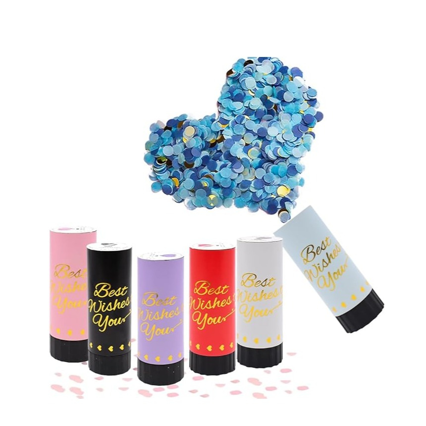 (5er Set) Konfetti Kanone Push-Pop Party Deko Konfettipopper für Hochzeit / Geburtstag - Weiss / Gold