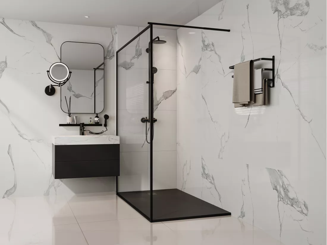 Receveur extra-plat à poser ou à encastrer découpable en résine SMC - Noir - 160 x 90 cm - MIRNOSA