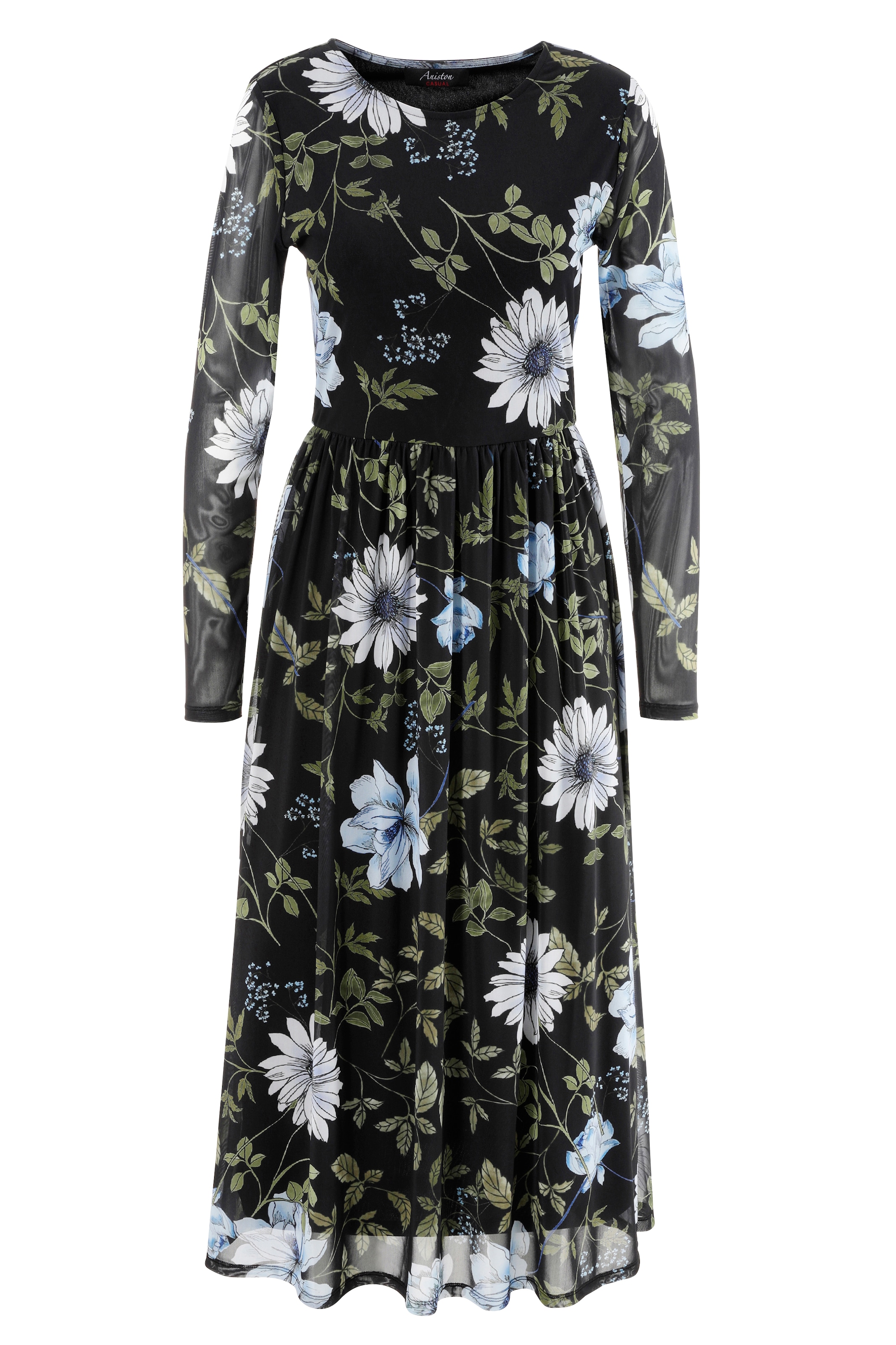 Aniston CASUAL Midikleid mit grossflächigem Blüten- und Blätterdruck