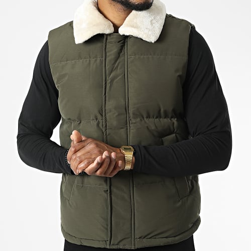 Doudoune Sans Manches Col Mouton Vert Kaki
