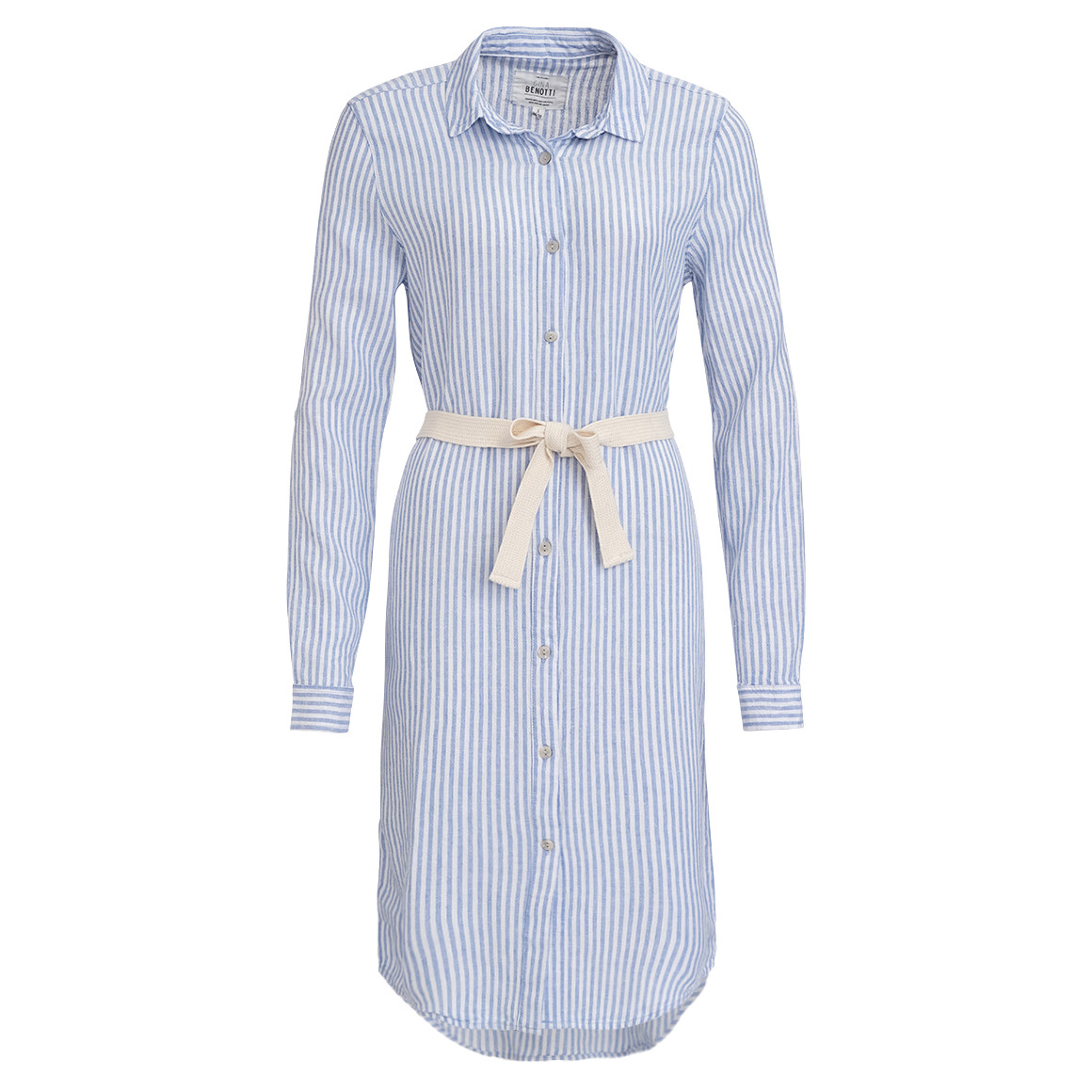 Gina Benotti Damen Leinen-Kleid mit Bindegürtel hellblau / weiss