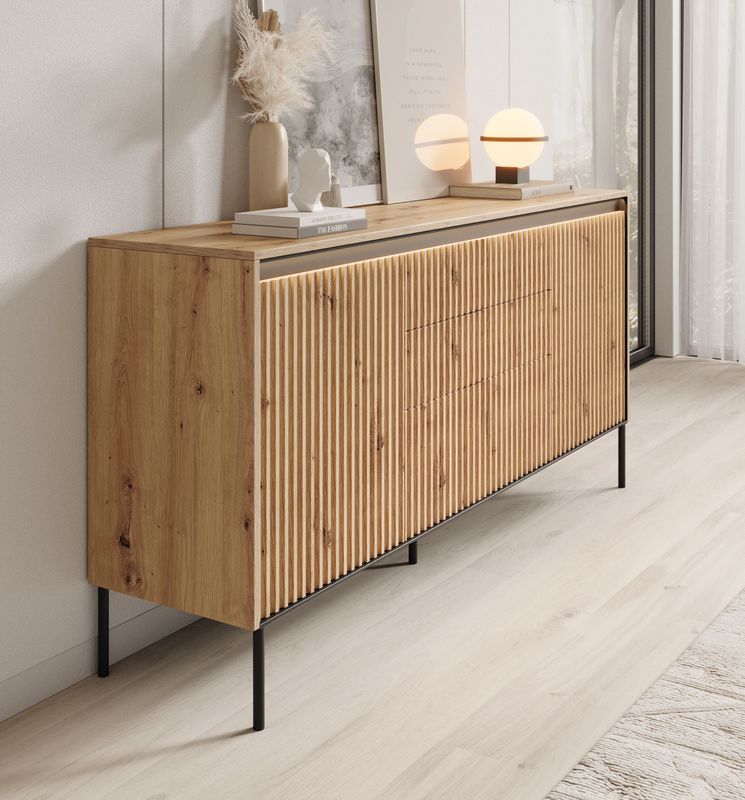 Meubella - Dressoir Timoteo - Eiken - 3 Lades - 2 Deuren