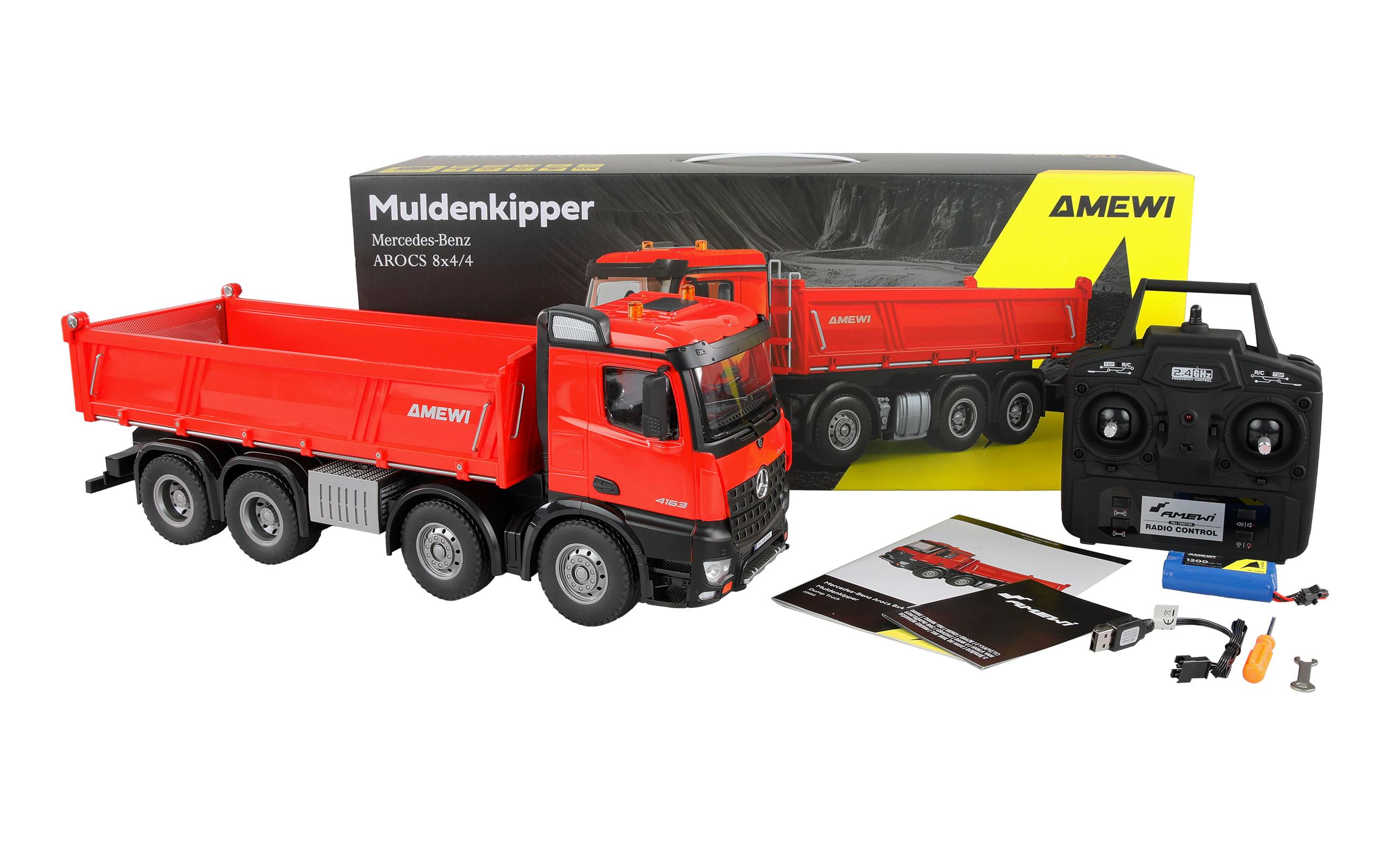 Mercedes-Benz Arocs Muldenkipper 8 x 4/4, Rot 1:18 RTR<br>Lizenzmodell als 8 x 4-Kipper im Massstab 1:18