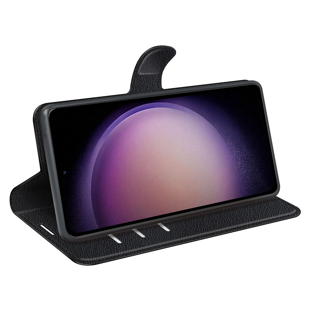 Samsung Galaxy S23 FE Leder Tasche Flip Cover Litchi Look - Schwarz