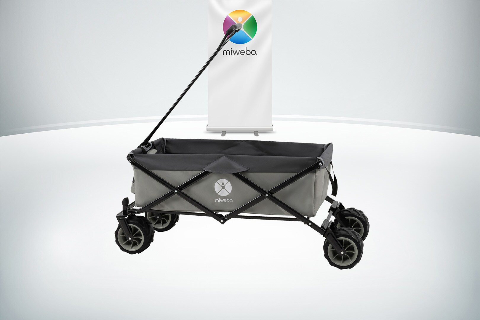 Miweba Bollerwagen MB-30, breite Reifen, faltbarer Bollerwagen mit Außentaschen, bis 120kg belastbar (Hellgrau/Dunkelgrau)