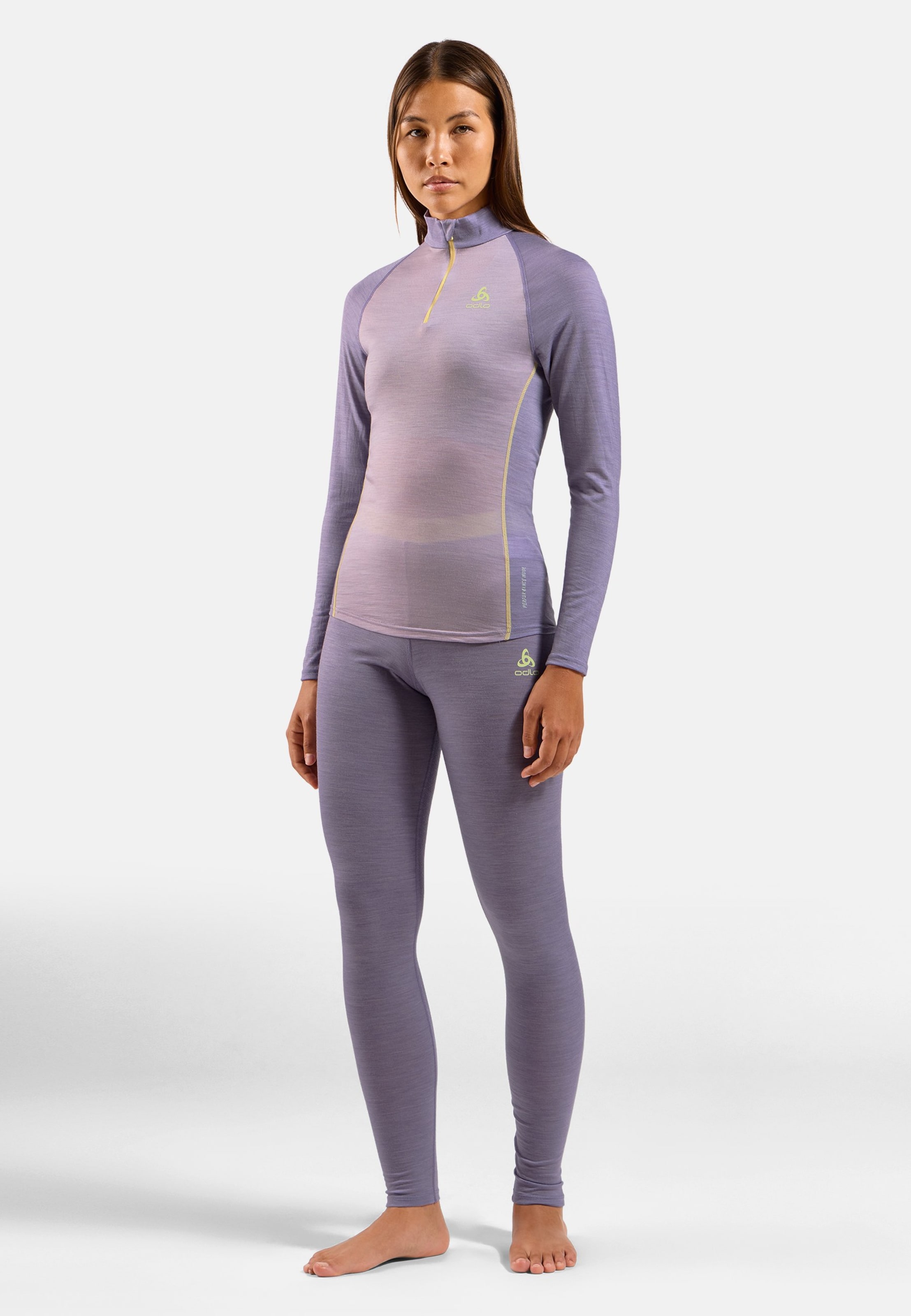 Natural Performance Wool 150 Base Layer Half Zip in misty lilac - gray ridge melange