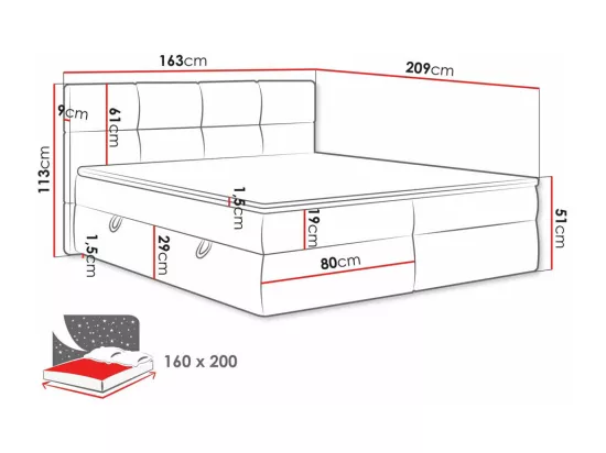 Lit continental ComfiDream 187, Double, Continental, Brun clair, 160x200, Tapisserie,