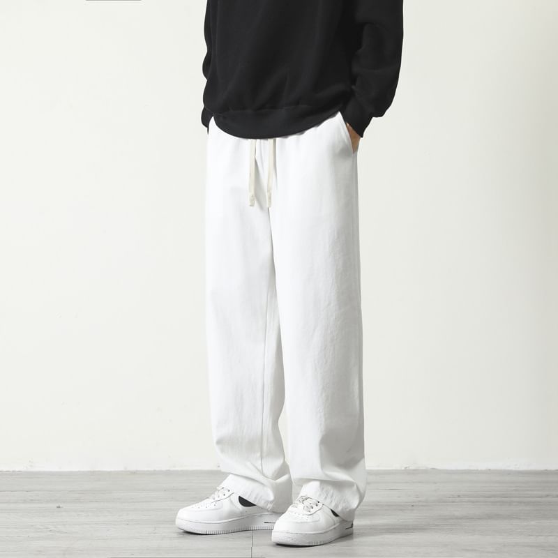 Denimic - Effen losse broek met trekkoord in de taille