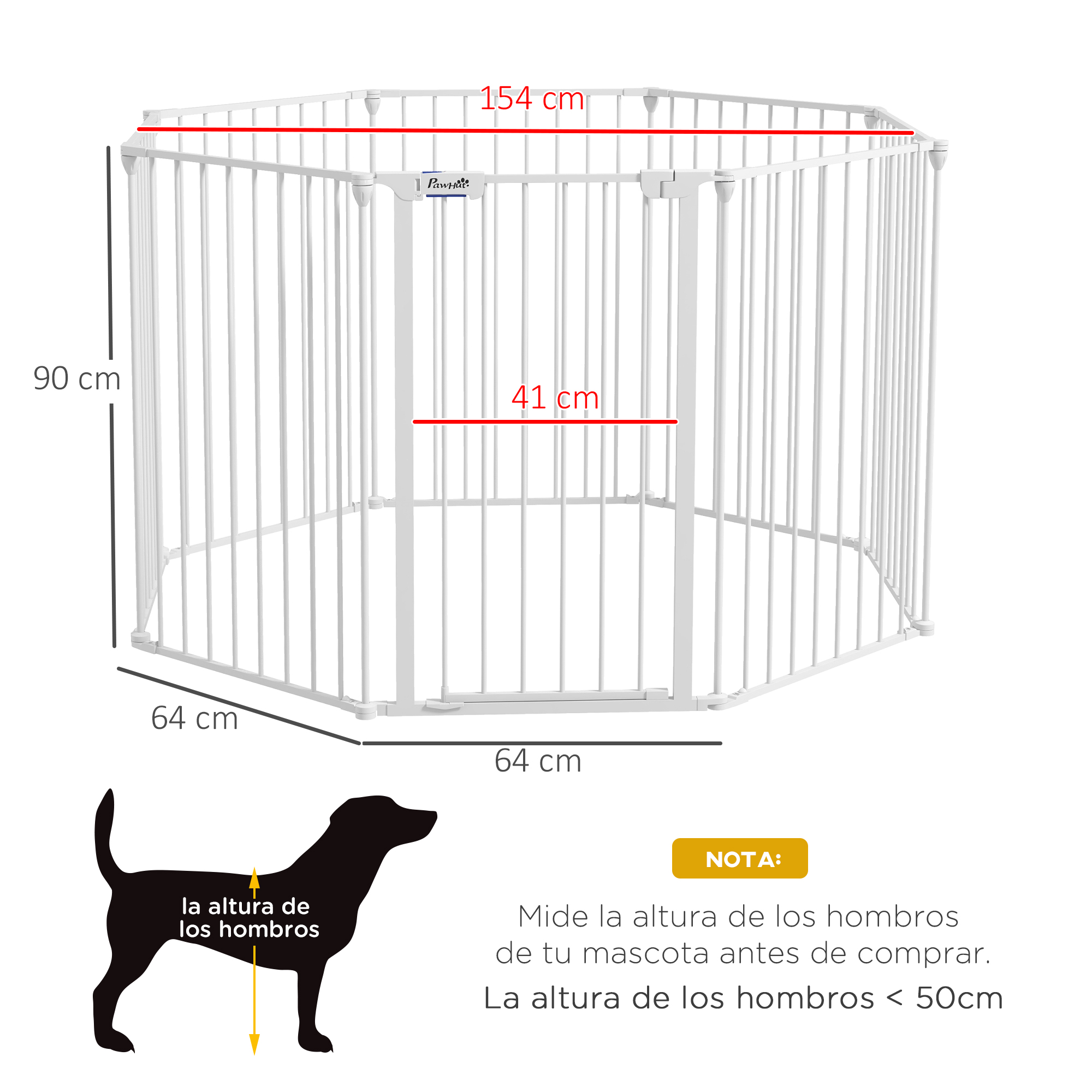Parque para cães PawHut com 8 painéis, 64x90 cm, dobrável, em aço, com trava dupla, função de travamento auxiliar e design personalizável para corredores e escadas, branco.