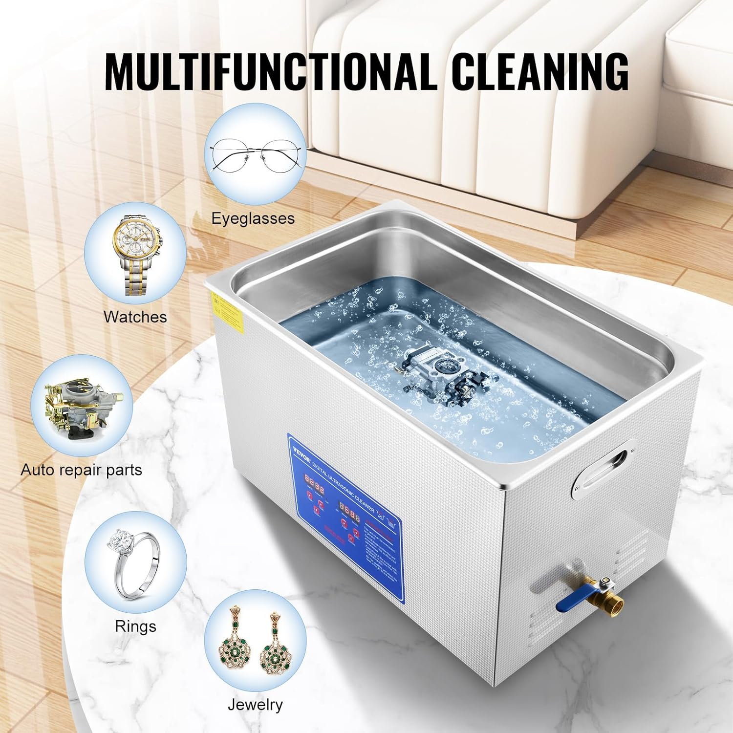 VEVOR 30 L Ultraschallreinigungsgerät Ultraschallreiniger mit Heizung 600 W Ultraschallreiniger aus Edelstahl Ultraschall Reinigungsgerät für Brillen Schmuck Zahnprothesen Münzen usw.
