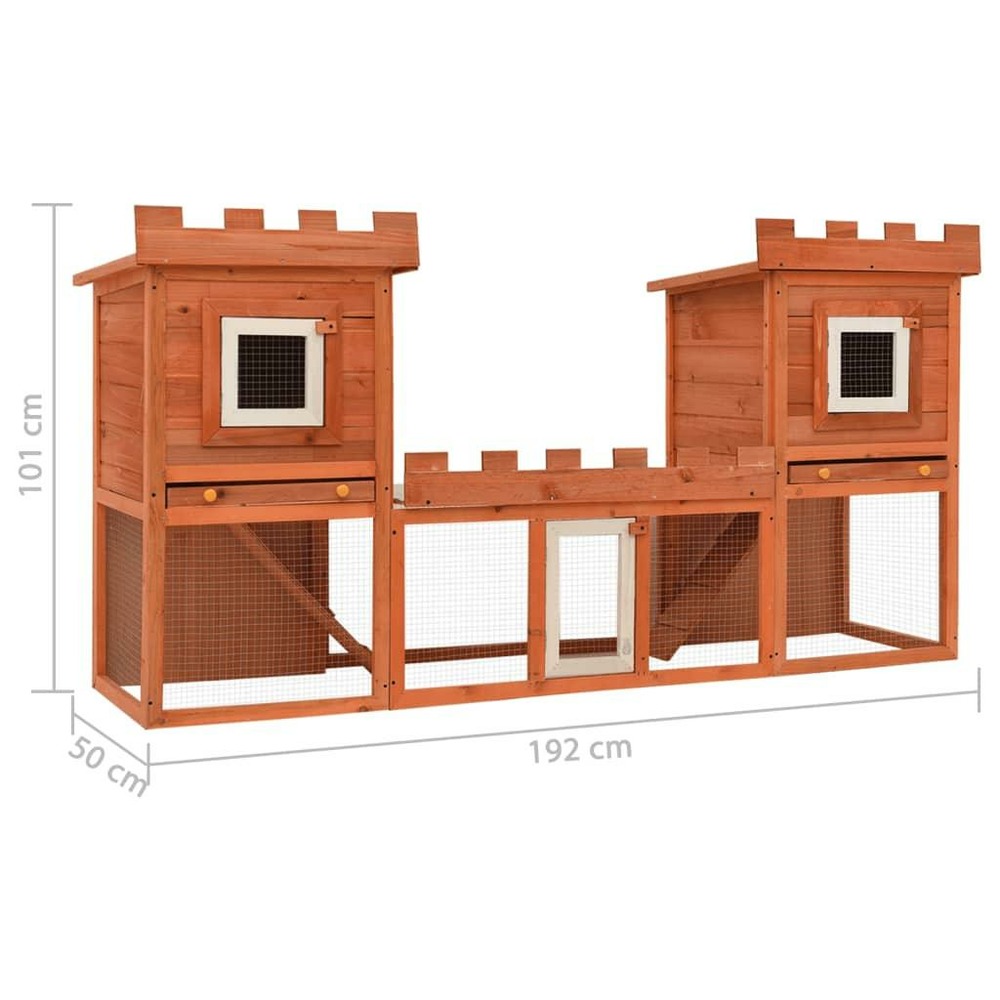 Clapier large d'extérieur 192 x 50 x 101 cm avec maison double